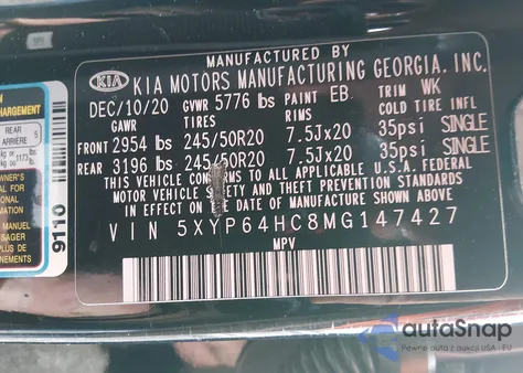 2021 Kia Telluride S z USA, uszkodzony, nr VIN 5XYP64HC8MG147427